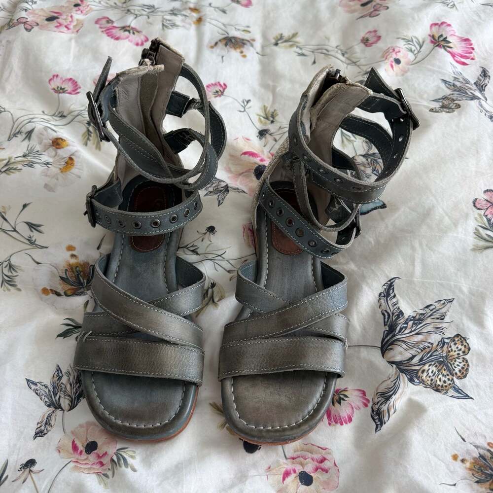 Freebird by Steven Sydney Gladiator Leather Sandals with Snake Print Heel